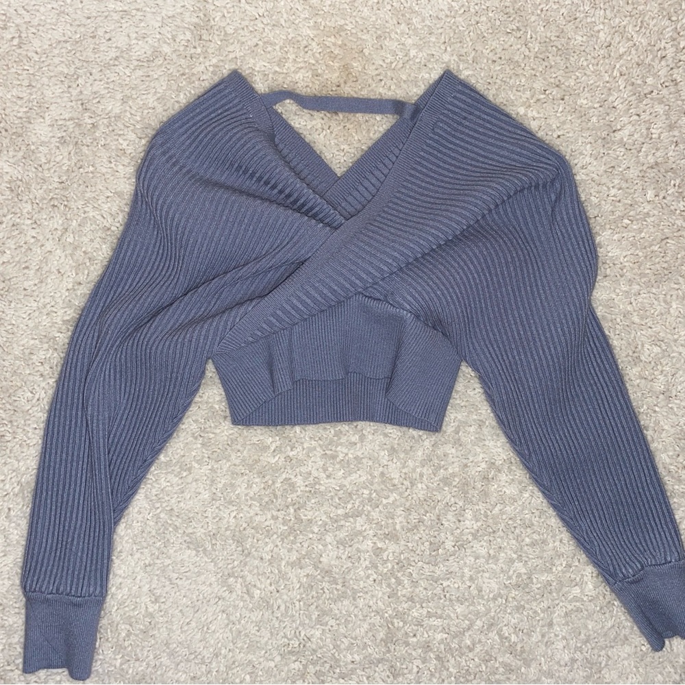 Windsor Off-the-Shoulder Wrap top Crop Sweater. Casual Flirty, Warm knit